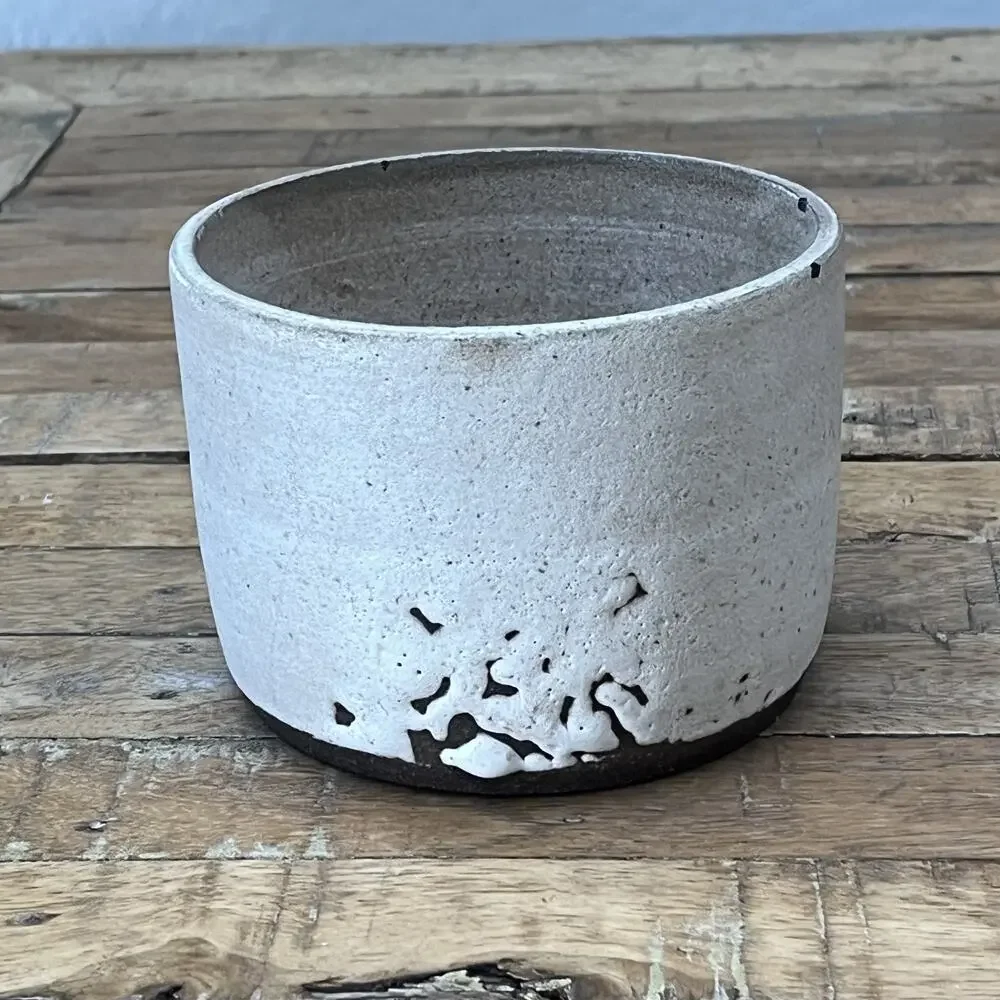 Art Studio Pottery Textured Stoneware Planter 3.75 in Rustic Ivory Brown Matte